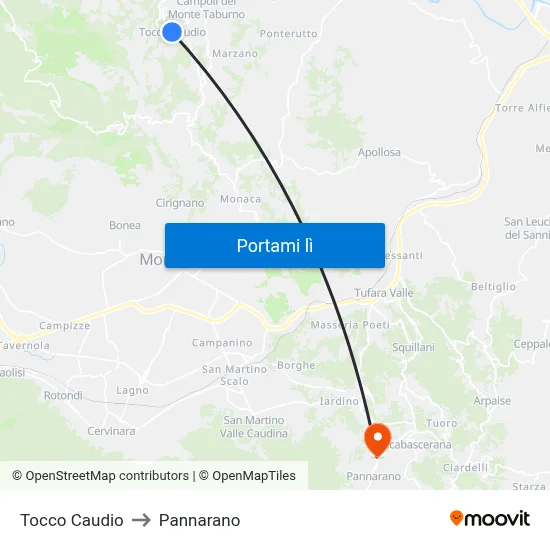 Tocco Caudio to Pannarano map