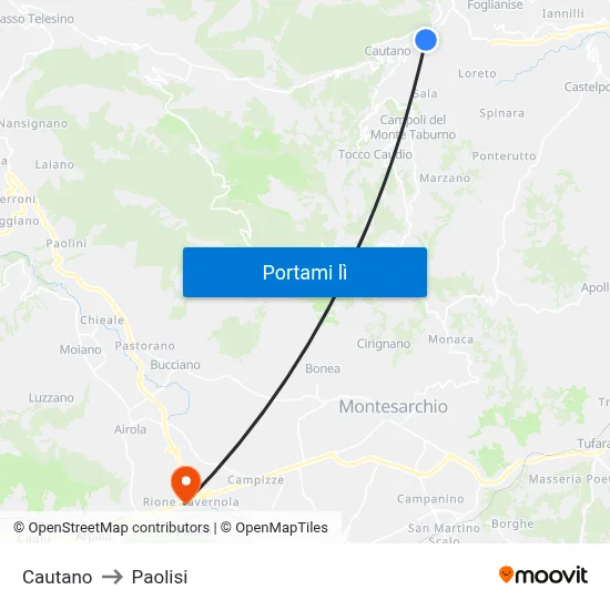 Cautano to Paolisi map