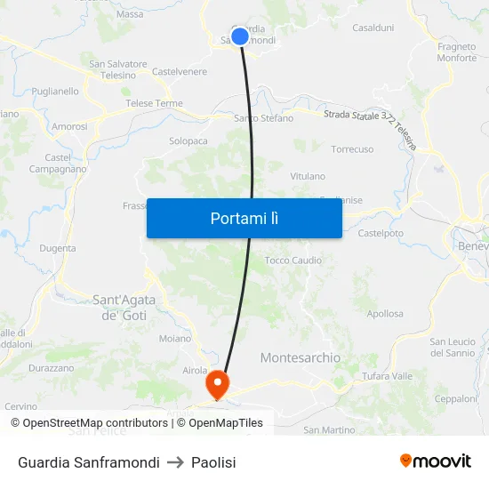 Guardia Sanframondi to Paolisi map