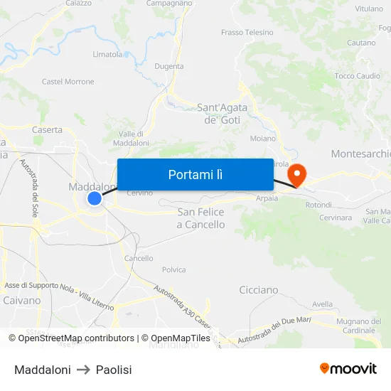 Maddaloni to Paolisi map