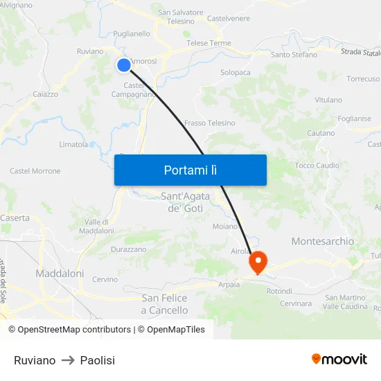 Ruviano to Paolisi map