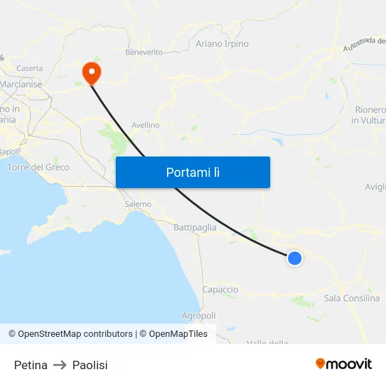 Petina to Paolisi map