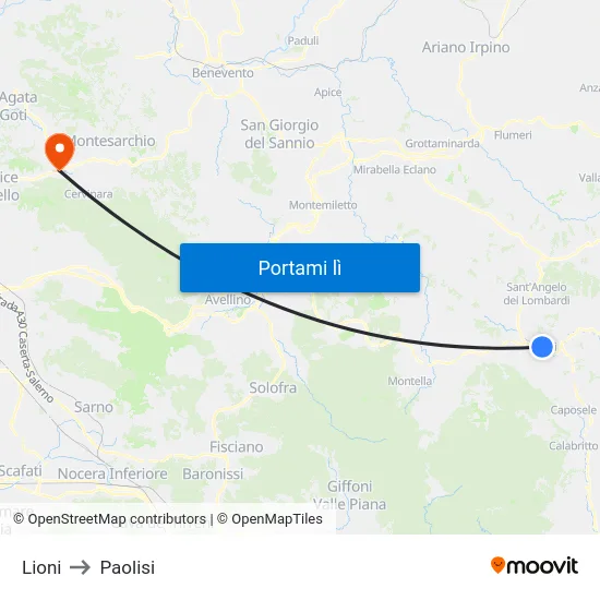 Lioni to Paolisi map