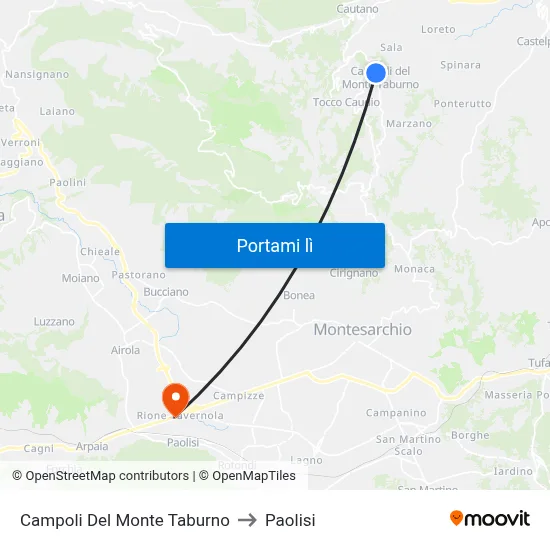 Campoli Del Monte Taburno to Paolisi map