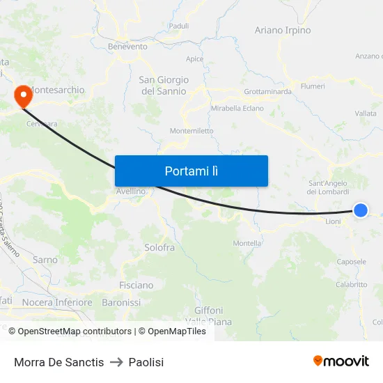 Morra De Sanctis to Paolisi map