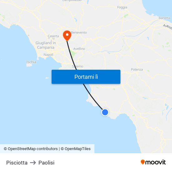 Pisciotta to Paolisi map