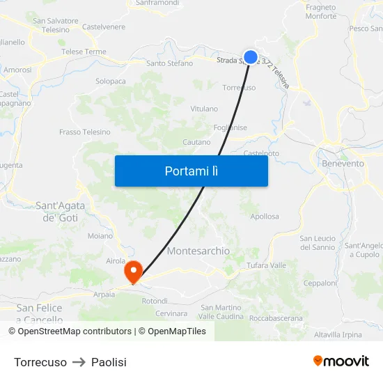 Torrecuso to Paolisi map