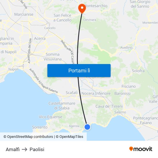 Amalfi to Paolisi map