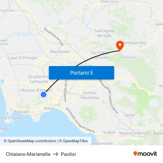 Chiaiano-Marianella to Paolisi map