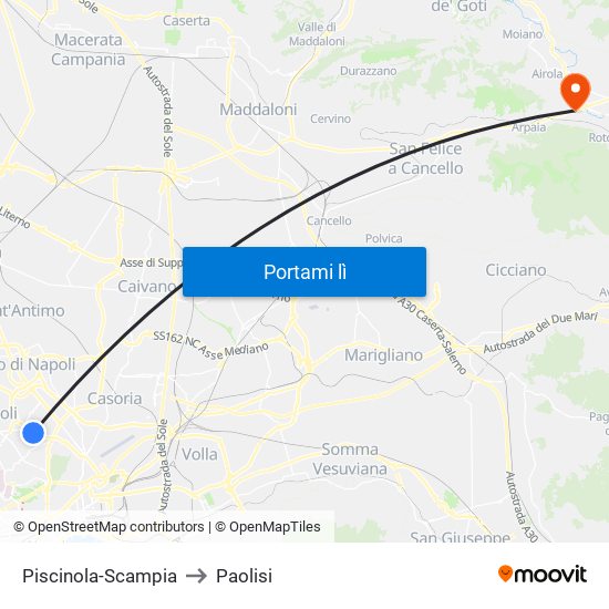Piscinola-Scampia to Paolisi map