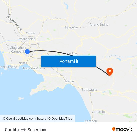 Cardito to Senerchia map