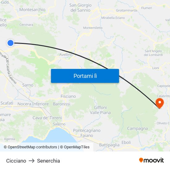 Cicciano to Senerchia map