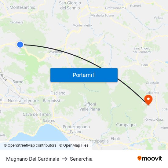 Mugnano Del Cardinale to Senerchia map