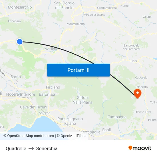 Quadrelle to Senerchia map