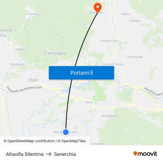 Altavilla Silentina to Senerchia map