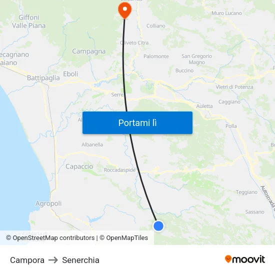 Campora to Senerchia map