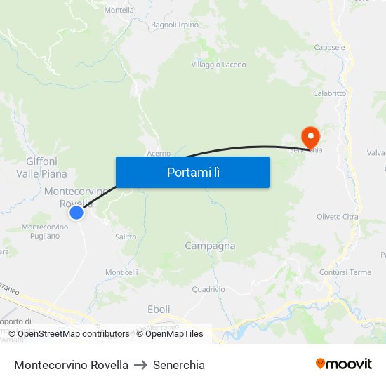 Montecorvino Rovella to Senerchia map