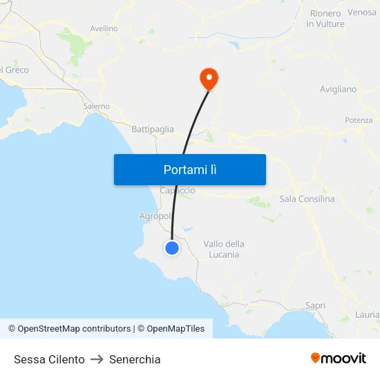 Sessa Cilento to Senerchia map