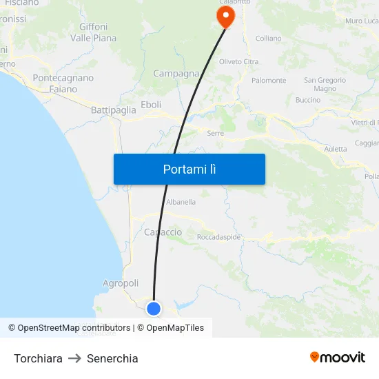 Torchiara to Senerchia map