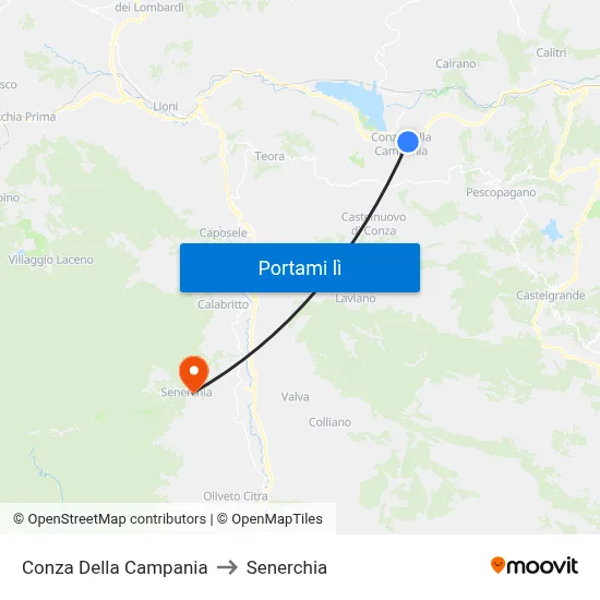 Conza Della Campania to Senerchia map