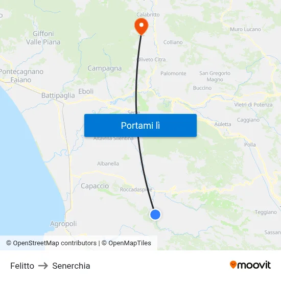 Felitto to Senerchia map