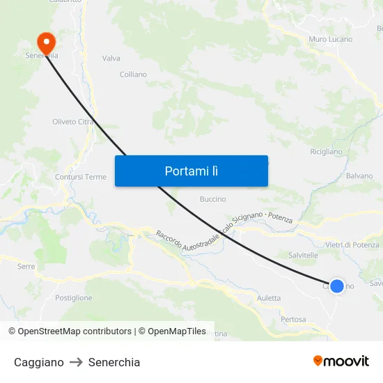 Caggiano to Senerchia map