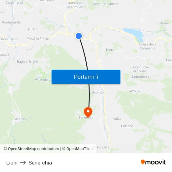 Lioni to Senerchia map