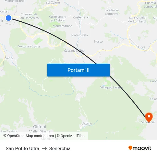 San Potito Ultra to Senerchia map