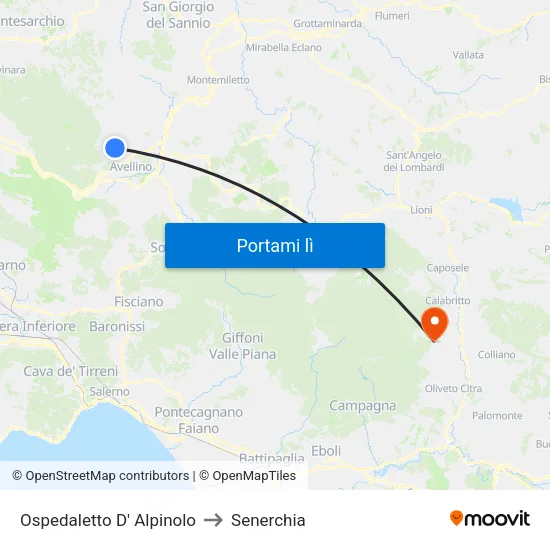 Ospedaletto D' Alpinolo to Senerchia map