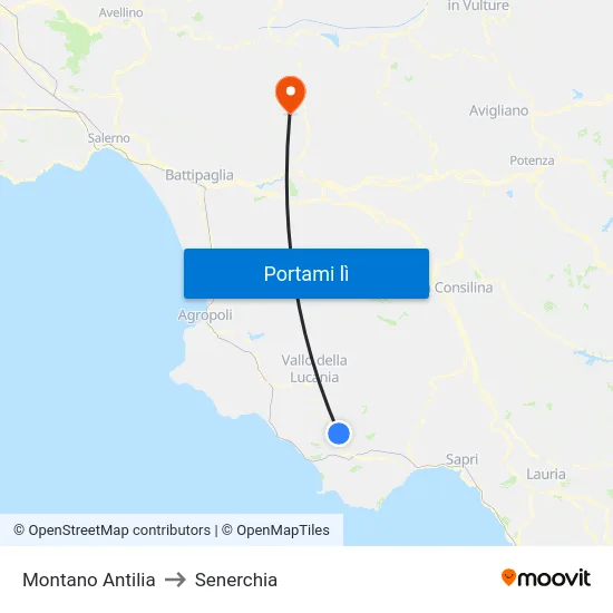 Montano Antilia to Senerchia map
