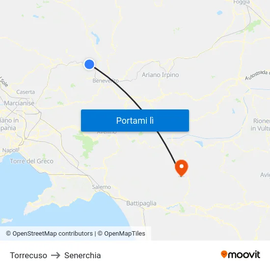 Torrecuso to Senerchia map
