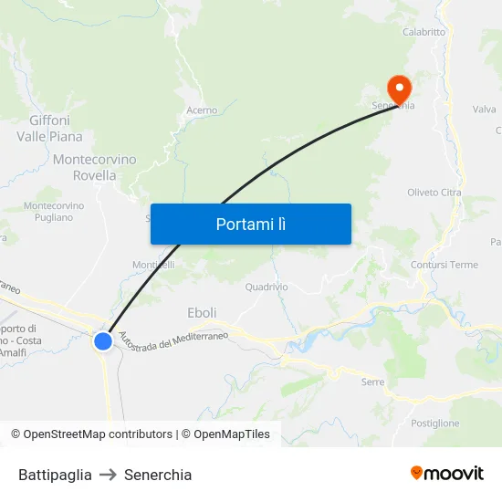 Battipaglia to Senerchia map
