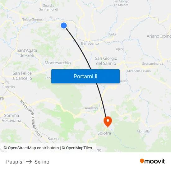 Paupisi to Serino map