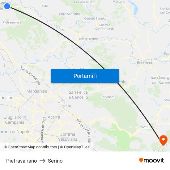 Pietravairano to Serino map