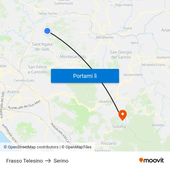 Frasso Telesino to Serino map