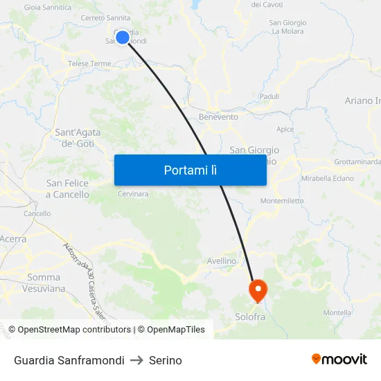 Guardia Sanframondi to Serino map