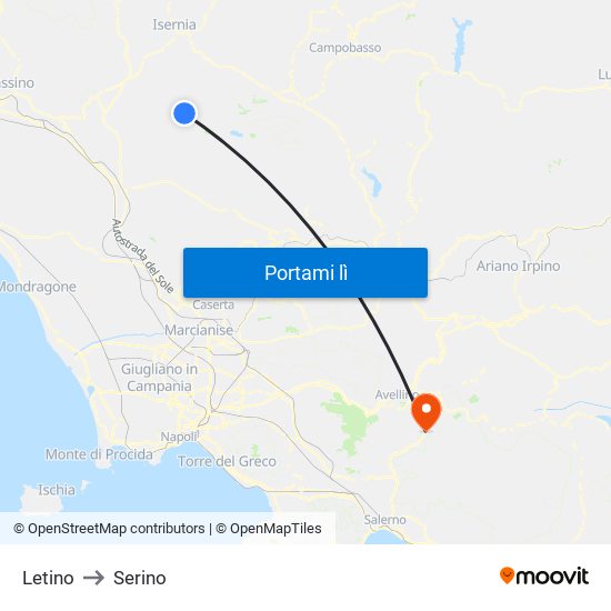 Letino to Serino map