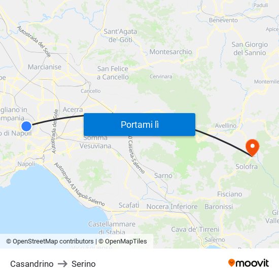 Casandrino to Serino map