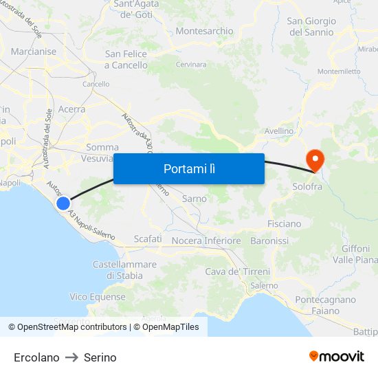 Ercolano to Serino map
