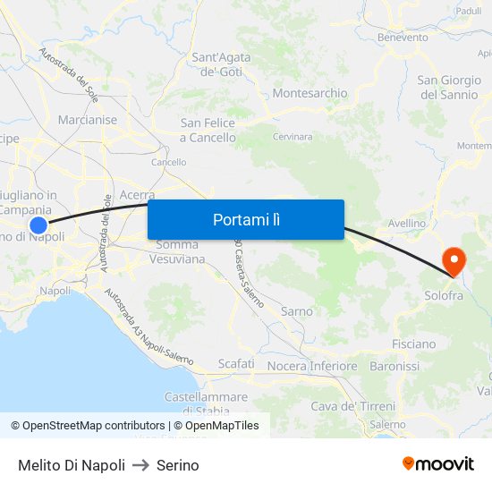 Melito Di Napoli to Serino map