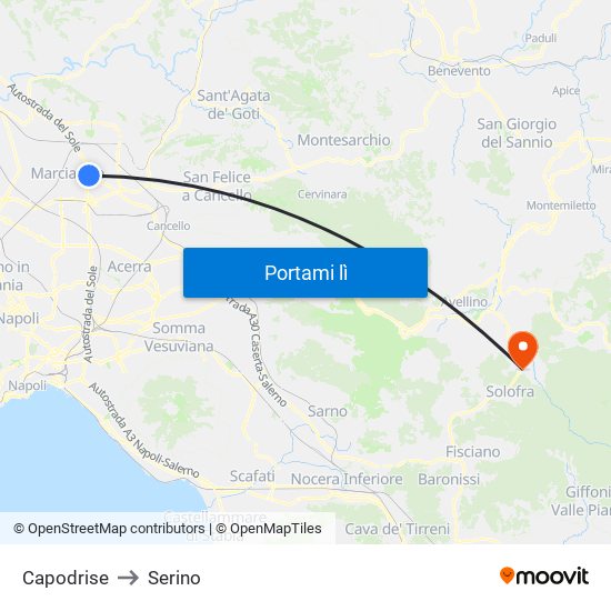 Capodrise to Serino map