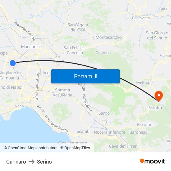 Carinaro to Serino map