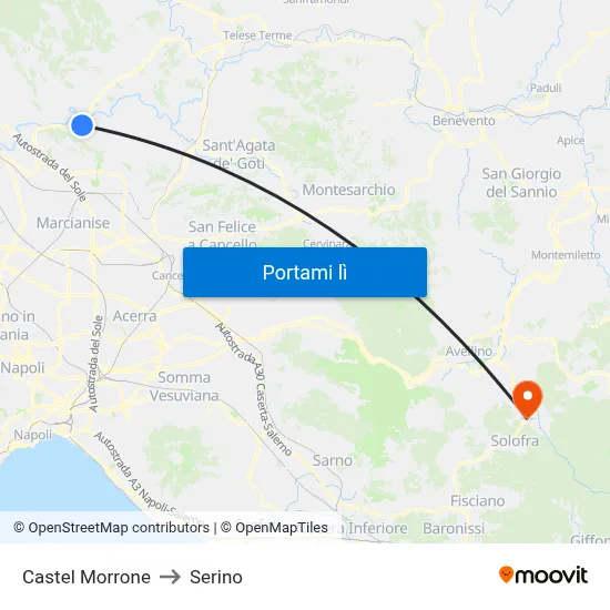 Castel Morrone to Serino map
