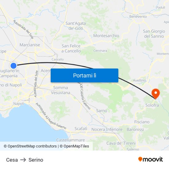 Cesa to Serino map