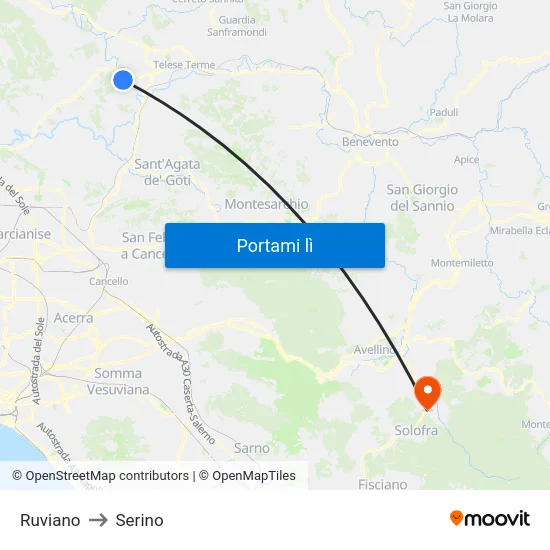 Ruviano to Serino map