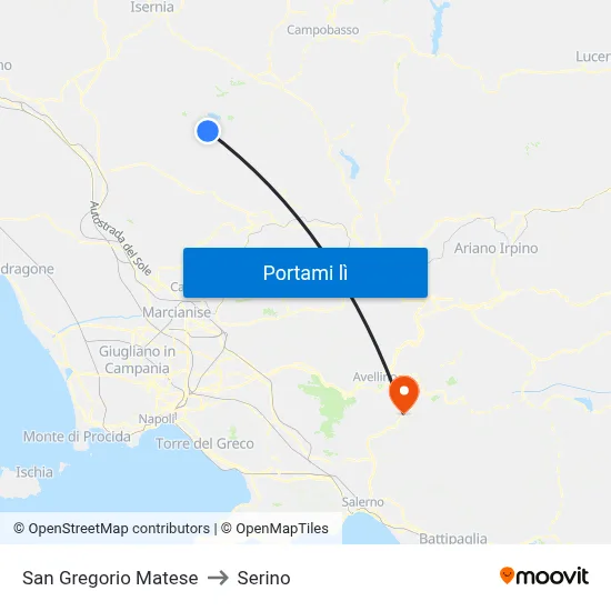 San Gregorio Matese to Serino map