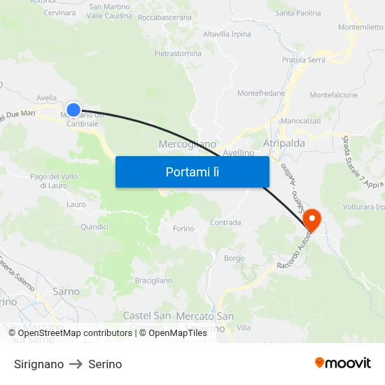 Sirignano to Serino map