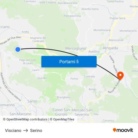 Visciano to Serino map