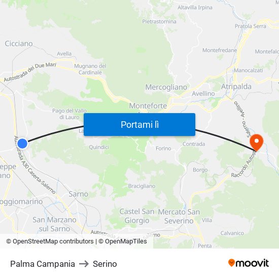 Palma Campania to Serino map