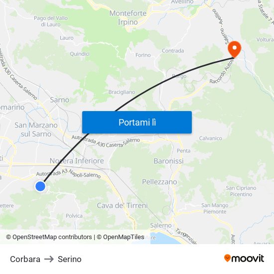 Corbara to Serino map